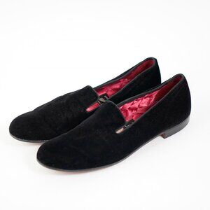Vintage Alan McAfee Black Velvet Slip On Loafers, Made in England, Size 10